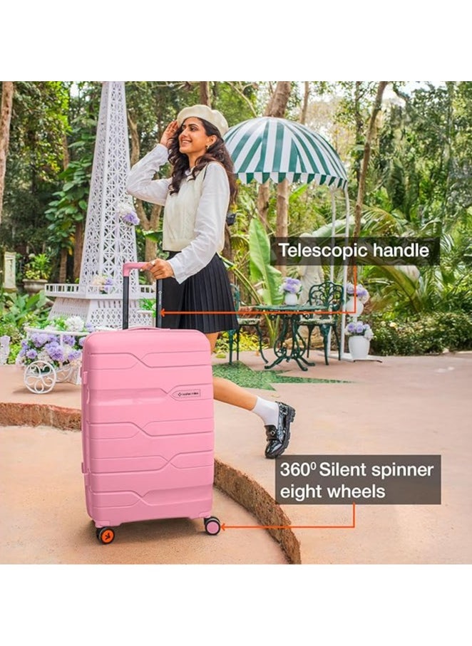 nasher miles Nasher Miles Paris Hard-Sided Polypropylene Check-in Luggage 24 inch | 65cm | 8 Wheels Medium Trolley Bag for Travel | Suitcase (Pink)  - Image 4
