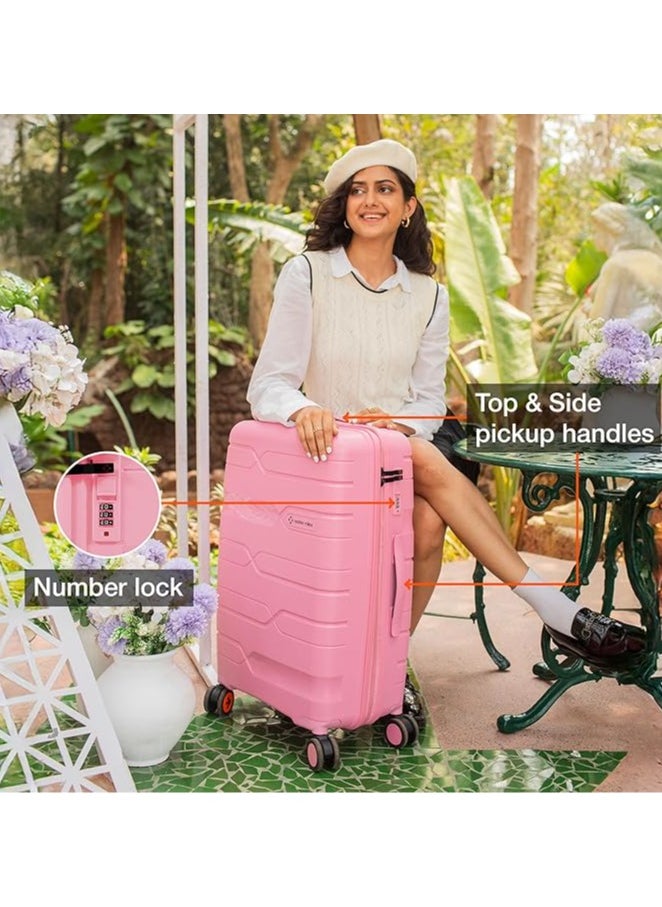 nasher miles Nasher Miles Paris Hard-Sided Polypropylene Check-in Luggage 24 inch | 65cm | 8 Wheels Medium Trolley Bag for Travel | Suitcase (Pink)  - Image 3