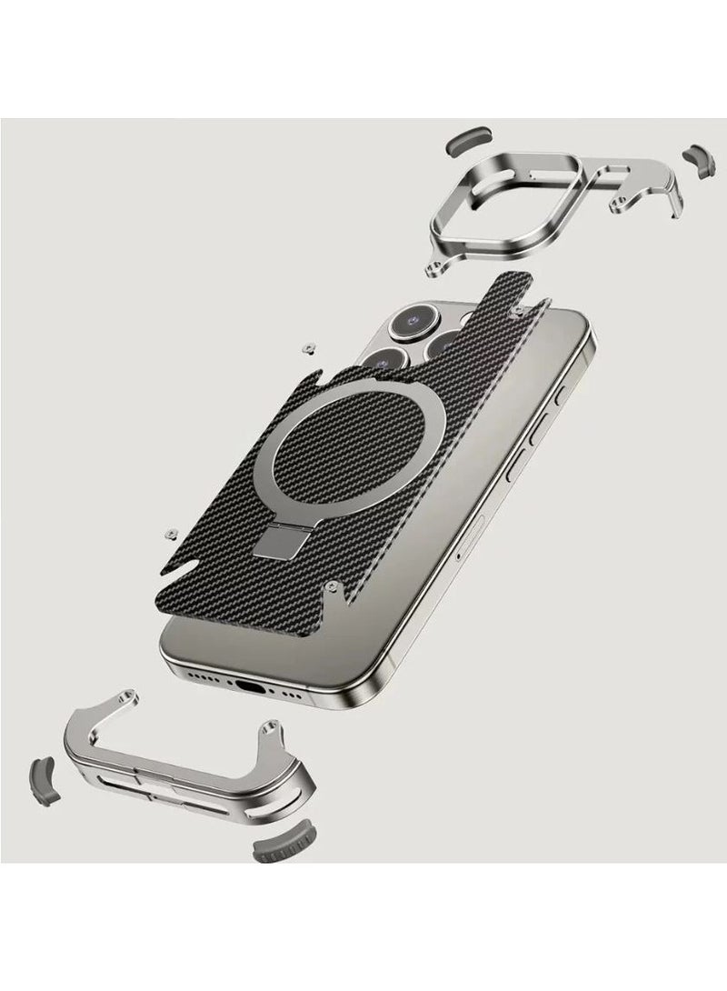 فوكس غطاء حماية معدني جديد بدون إطار لهاتف iPhone 15 Pro max مع Magsafe مع حامل حلقي وحامل غير مرئي - Image 5