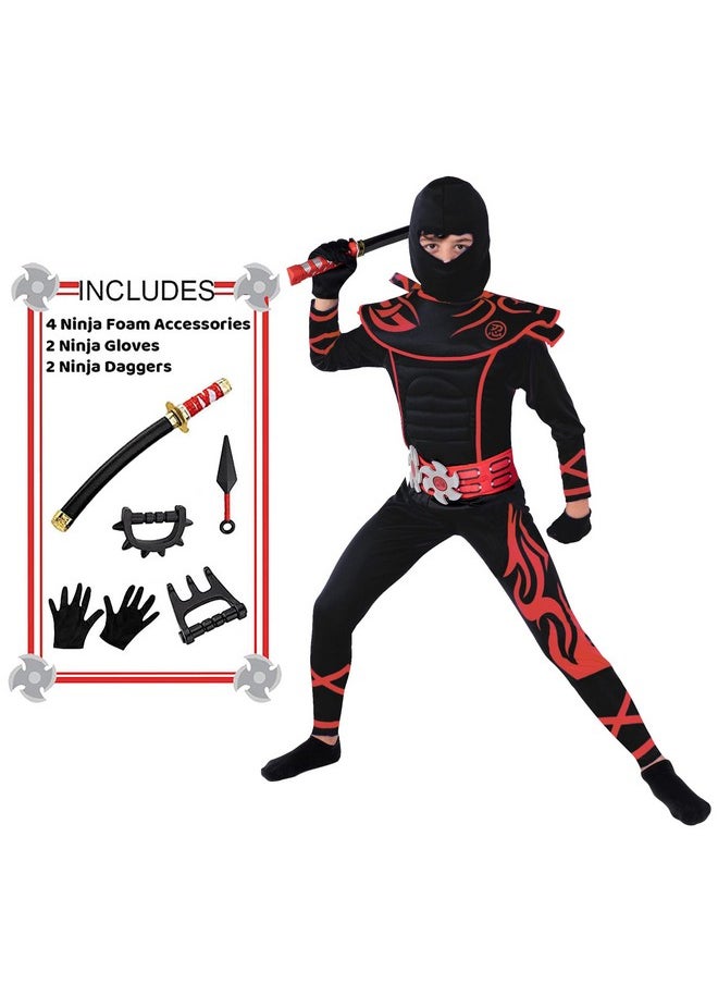 Spooktacular Creations - Child Boy Cosplay Costume Red Ninja Kungfu Costume For Halloween Dress Up (Medium (8-10Yr)) - Image 1