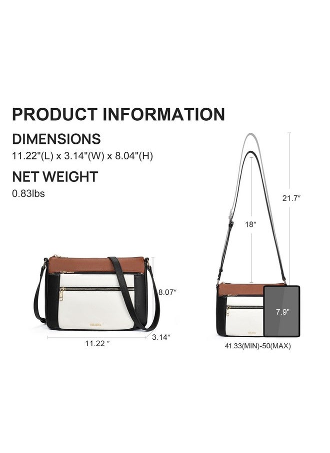 Telena Crossbody Bags For Women Leather Cross Body Purse Camera Bag With Adjustable Strap Beige With Black And Brown  - Image 3