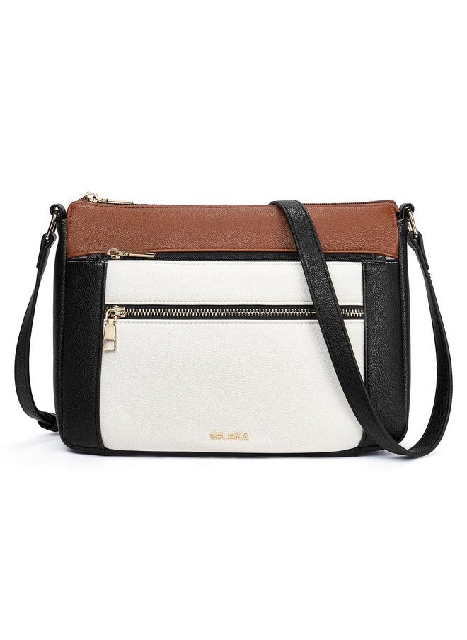 Telena Crossbody Bags For Women Leather Cross Body Purse Camera Bag With Adjustable Strap Beige With Black And Brown  - Image 1