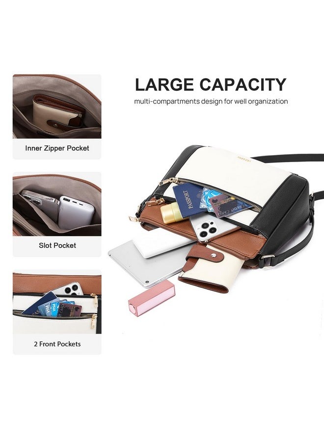 Telena Crossbody Bags For Women Leather Cross Body Purse Camera Bag With Adjustable Strap Beige With Black And Brown  - Image 4
