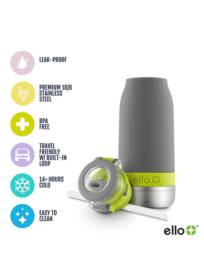 Ello Ello Emma 14oz Vacuum Insulated Stainless Steel Kids Water Bottle with Straw and Built-in Carrying Handle and Leak-Proof Locking Lid for School Backpack, Lunchbox and Outdoor Sports, Gray - Image 2