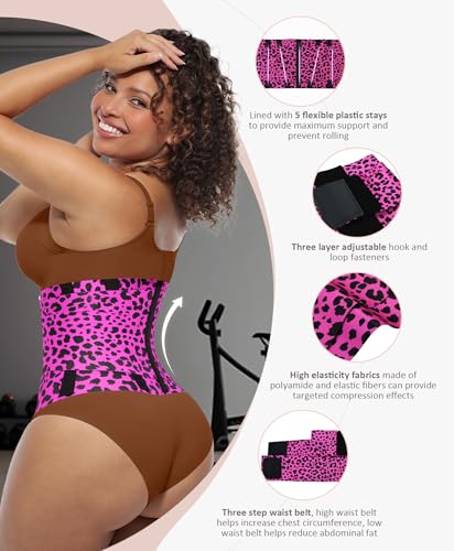 FeelinGirl Workout Waist Trainer Cincher Corset Shaper Tummy Slimmer Plus Size for Women Rose Leopard S - Image 2