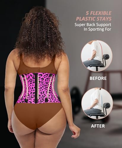 FeelinGirl Workout Waist Trainer Cincher Corset Shaper Tummy Slimmer Plus Size for Women Rose Leopard S - Image 4