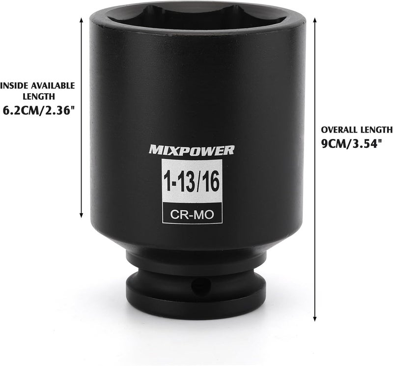 MIXPOWER 3/4" Drive Deep Impact Socket, CR-MO, 1-13/16", SAE, 6 Point, Axle Nut Impact Grade Socket for Easy Removal - Image 5