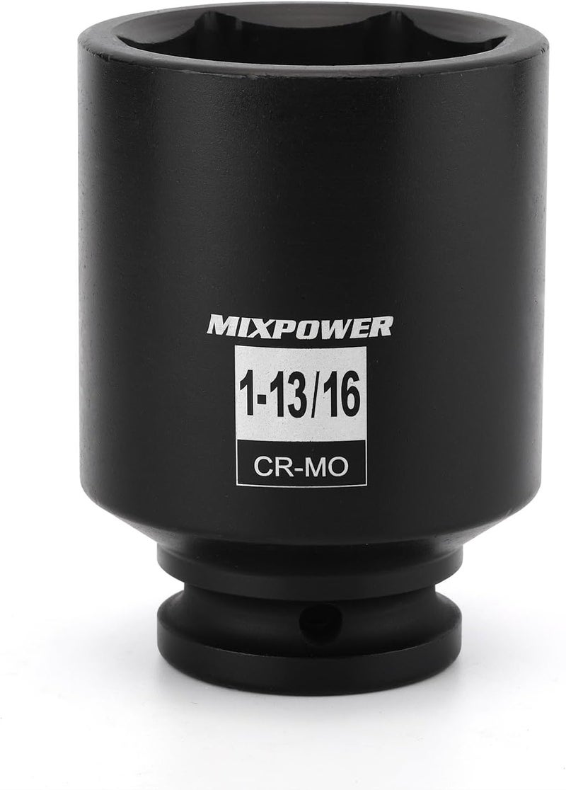 MIXPOWER 3/4" Drive Deep Impact Socket, CR-MO, 1-13/16", SAE, 6 Point, Axle Nut Impact Grade Socket for Easy Removal - Image 1