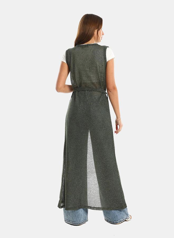 kady Jamila Women Sleeveles Perforated Long Cardigan Champaign ,olive-XXL - Image 4