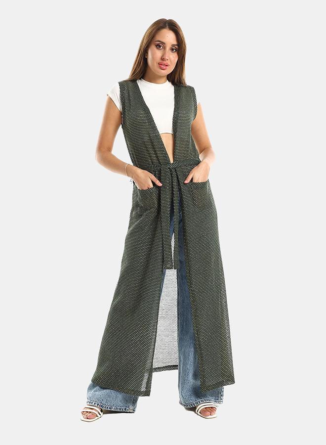 kady Jamila Women Sleeveles Perforated Long Cardigan Champaign ,olive-XXL - Image 1