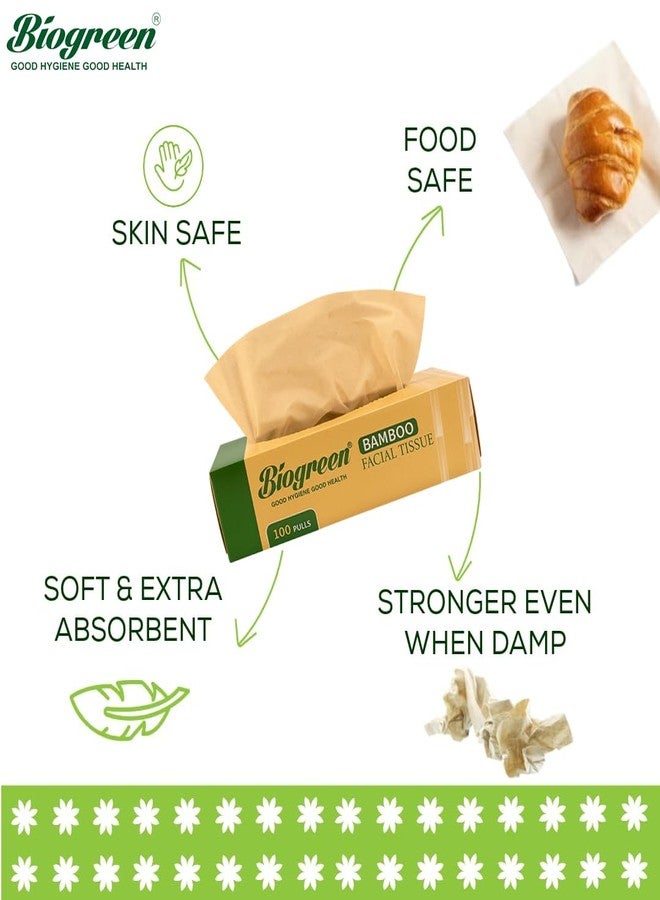 Biogreen bamboo Soft Facial/Face Tissues, 2 Ply 100 Pulls Each Box - Pack of 4 - Image 2
