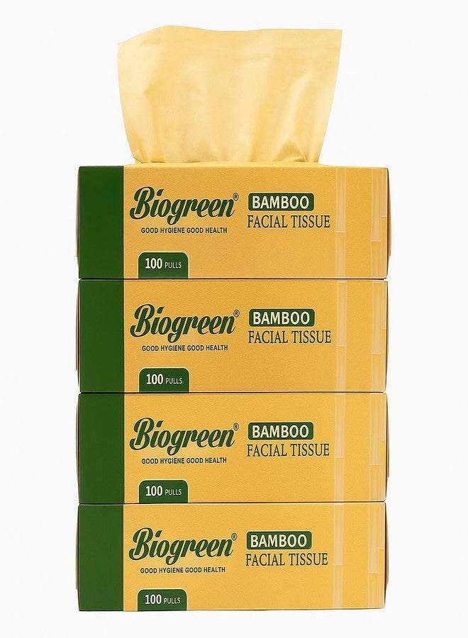 Biogreen bamboo Soft Facial/Face Tissues, 2 Ply 100 Pulls Each Box - Pack of 4 - Image 1