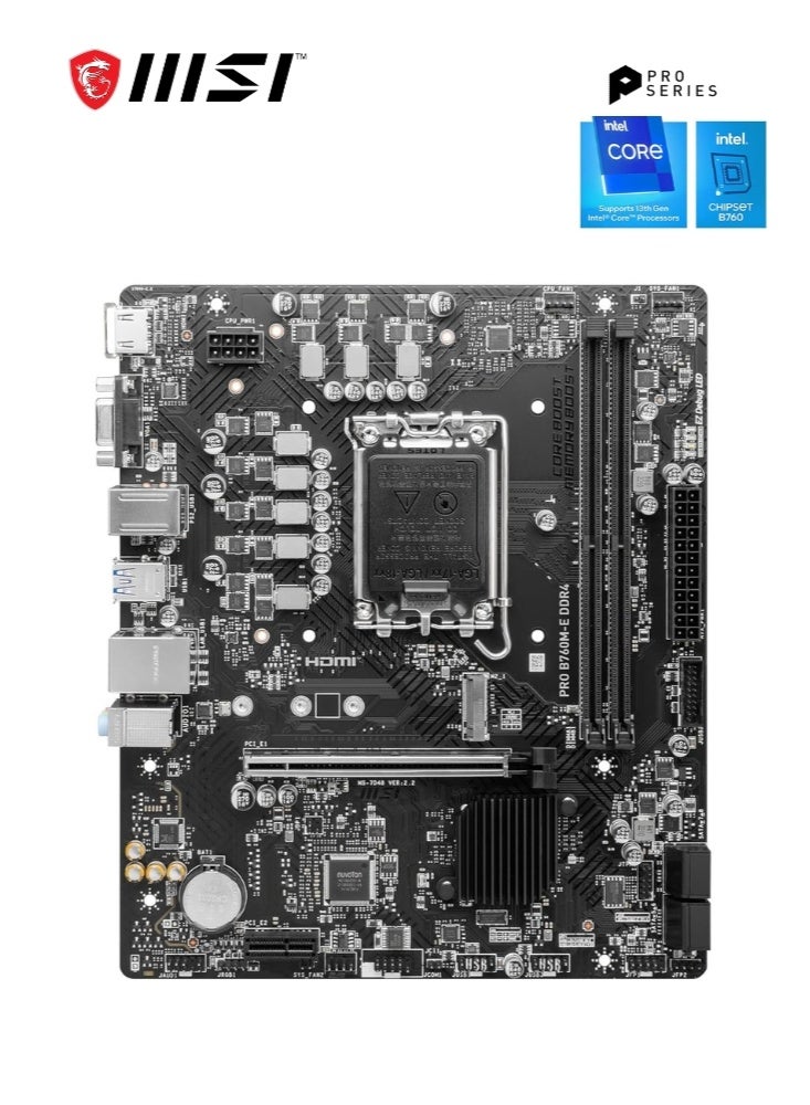 MSI PRO B760M-E DDR4 Intel LGA 1700 MATX Motherboard | Intel B760 Chipset Supports 12th/13th/14th Gen Intel Processors | 2x DDR4 Slots, 64GB Max Memory, Gigabit LAN, 1x M.2, 4x USB 2.0 2x USB 3.2 G 1x HDMI, 1x VGA | 911-7D48-061 - Image 2