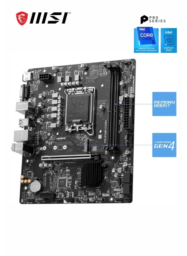 MSI PRO B760M-E DDR4 Intel LGA 1700 MATX Motherboard | Intel B760 Chipset Supports 12th/13th/14th Gen Intel Processors | 2x DDR4 Slots, 64GB Max Memory, Gigabit LAN, 1x M.2, 4x USB 2.0 2x USB 3.2 G 1x HDMI, 1x VGA | 911-7D48-061 - Image 3