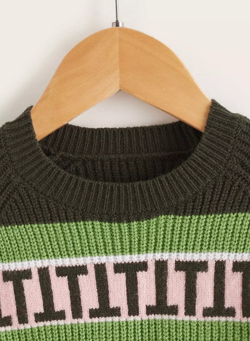 Toddler Boys Color Block Letter Pattern Raglan Sleeve Sweater - Image 3