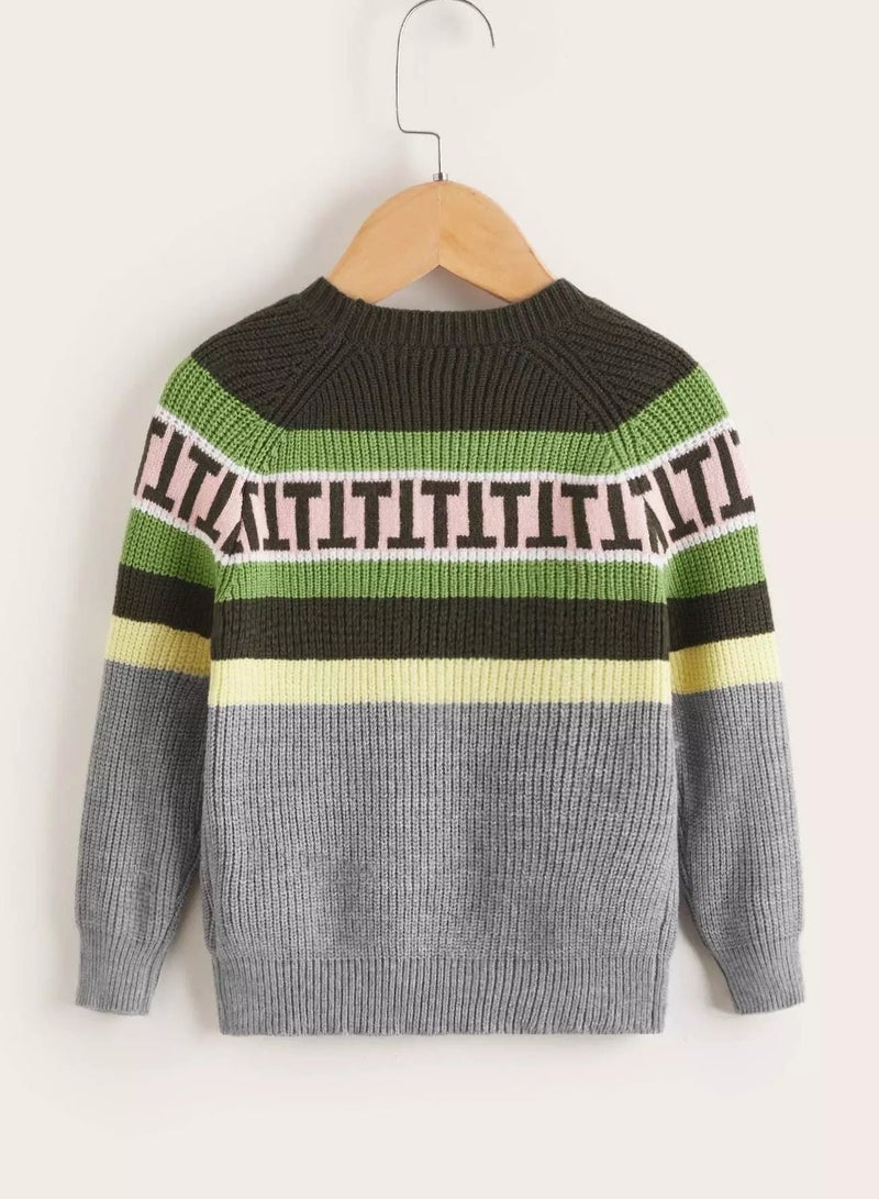 Toddler Boys Color Block Letter Pattern Raglan Sleeve Sweater - Image 2