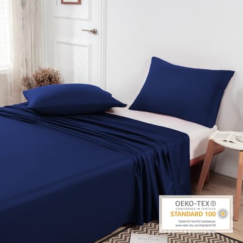 Lirex Navy Blue Twin Flat Sheet Only,Ultra Soft & Breathable Brushed 1800 Microfiber, Hotel Quality Flat Sheet Sold Separately, Top Sheet for Bed (Navy Blue, Twin) - Image 4