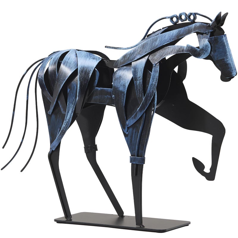 SunBlogs Art Metal Horse Statue Dcor Handmade HandPainted Modern Western Horse Decoration Rustic Iron Sculpture Gifts for Home Office for Horse Lovers Vintage Blue
