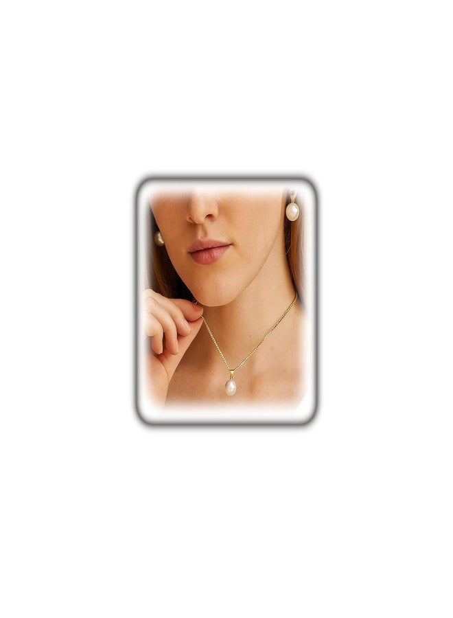 FUTIMELY Gold Pearl Pendant Necklace Earrings for Women,Trendy Dainty Pearl Choker Hoop Jewelry Set Lightweight Aesthetics Accessories Wedding Party Gifts (Gold（earrings+necklace）) - Image 1