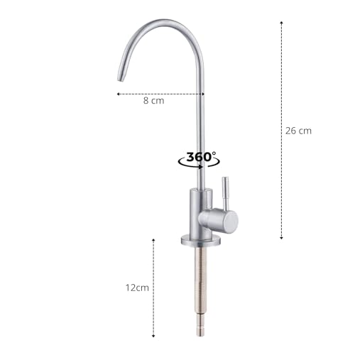 Noir Aqua Ro Faucet tap with 1/4 RO Pipe for Undersink for All Ro Water purifiers, Stainless Steel Kitchen Sink Faucet Tap with Chrome Finish for Drinking Water Filter - Image 4