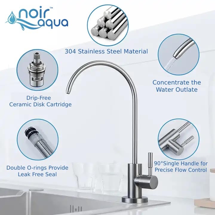 Noir Aqua Ro Faucet tap with 1/4 RO Pipe for Undersink for All Ro Water purifiers, Stainless Steel Kitchen Sink Faucet Tap with Chrome Finish for Drinking Water Filter - Image 2