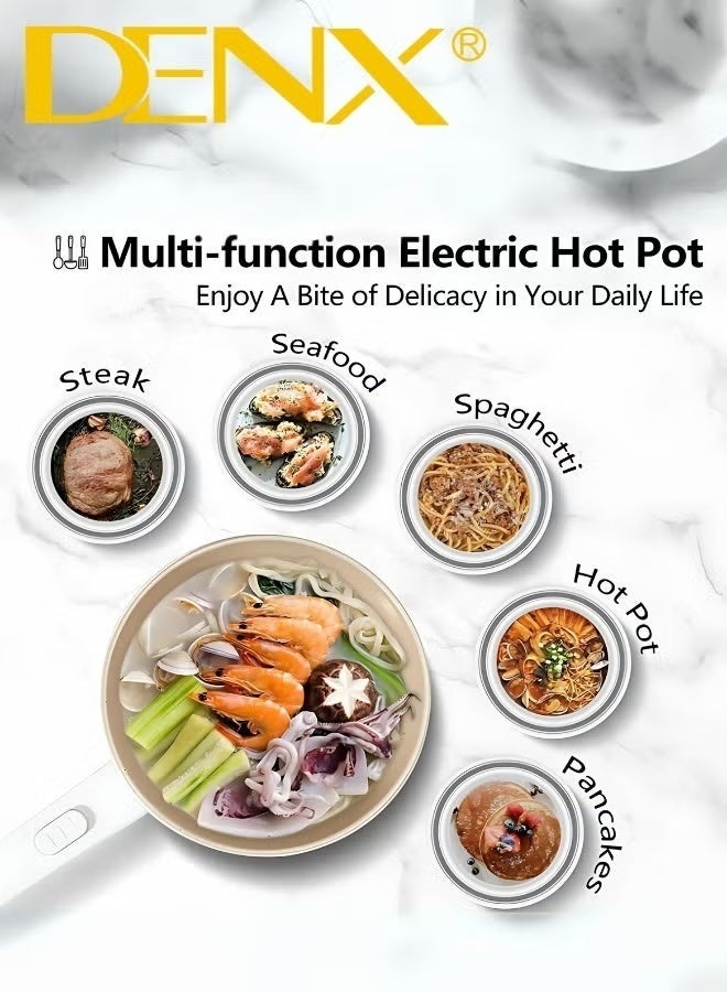 Denx 2L Electric Hot Pot with Steamer Temperature Control Multi Function Electric Cooker Non Stick Skillet Saucepan Frying Pan for Noodles Eggs Steak Oatmeal Compact Kitchen Appliance - Image 4