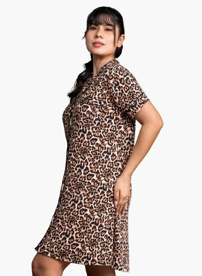 Aadaraya  Aadaraya Short Sleepshirt Short Sleeves Animal Print for Women | Best Price UAE
