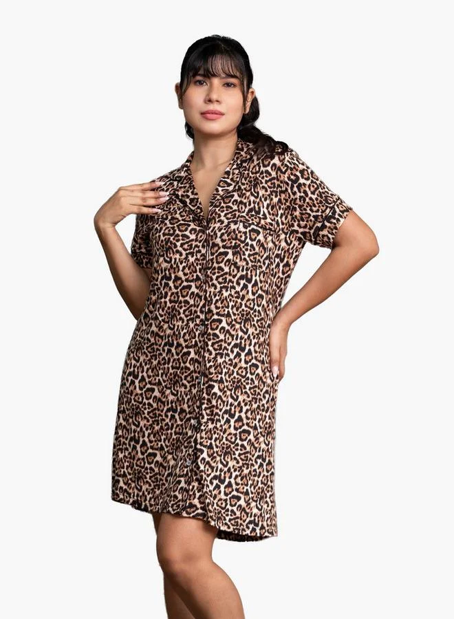 Aadaraya Short Sleepshirt Short Sleeves Animal Print