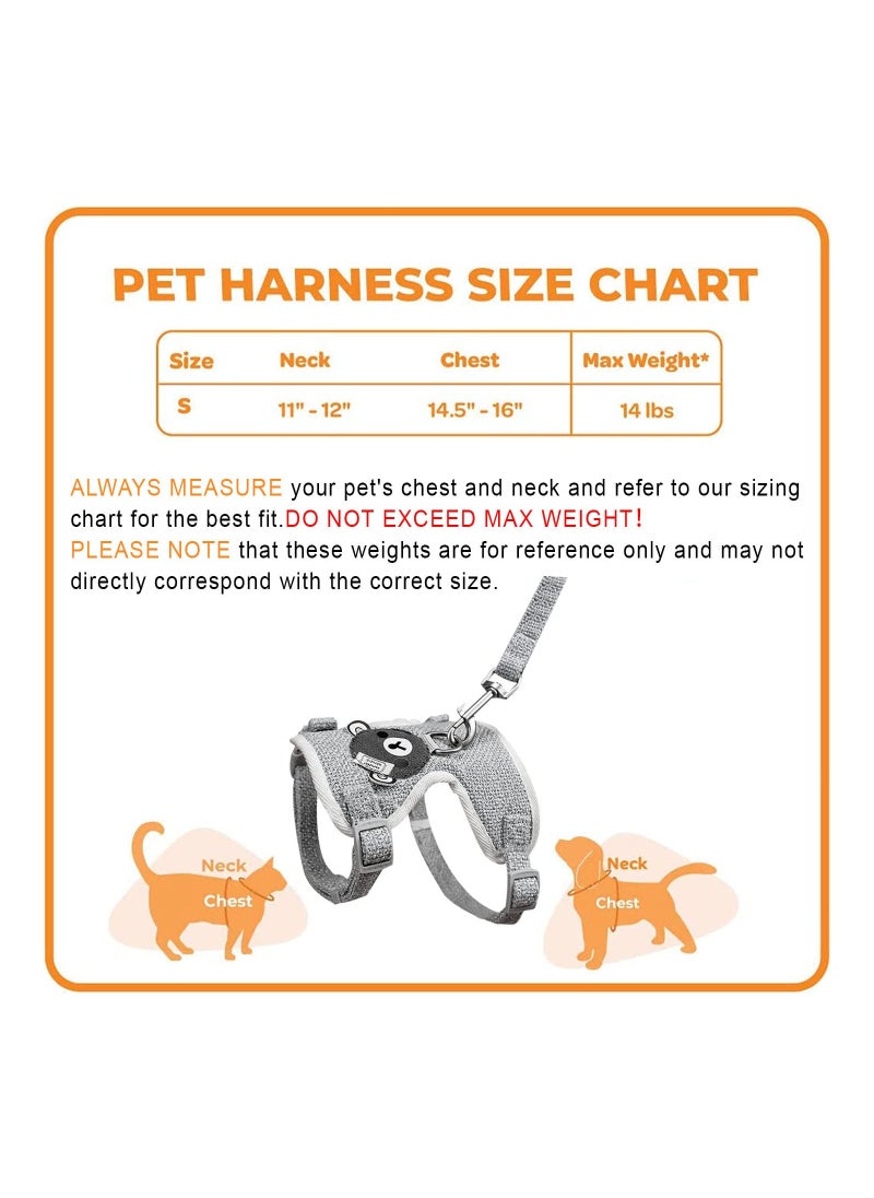 SYOSI - Small Dog Harnesses, Adjustable Soft Padded Pet Vest Harness and Lead Set for Puppy Cat Rabbit Small Pets, for Extra-Small/Small Medium Dogs, in Dog/Cat Harness and Leash Set for Walking(Grey,S) - Image 1