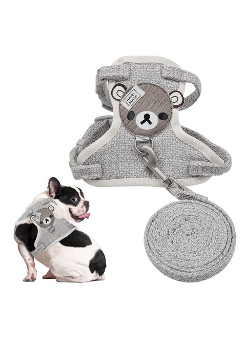 Small Dog Harnesses, Adjustable Soft Padded Pet Vest Harness and Lead Set for Puppy Cat Rabbit Small Pets, for Extra-Small/Small Medium Dogs, in Dog/Cat Harness and Leash Set for Walking(Grey,S)