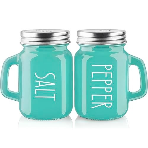 ZOSUJO Turquoise Salt and Pepper Shakers Set - Teal Kitchen Decor and Accessories for Home Restaurants Wedding - Glass Salt and Pepper Set for Cooking Table, RV, BBQ, Easy to Clean & Refill - Image 1