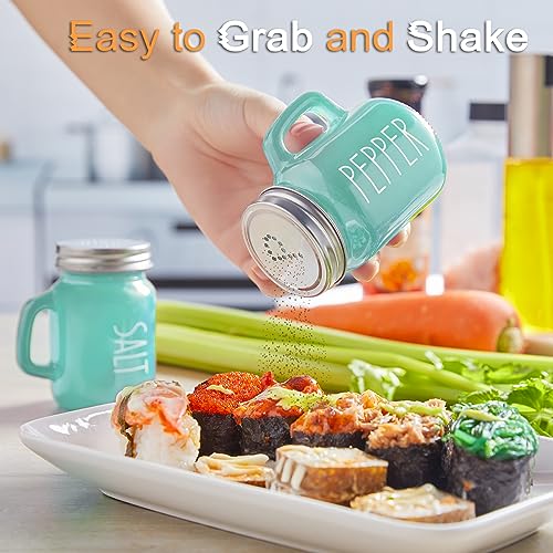 ZOSUJO Turquoise Salt and Pepper Shakers Set - Teal Kitchen Decor and Accessories for Home Restaurants Wedding - Glass Salt and Pepper Set for Cooking Table, RV, BBQ, Easy to Clean & Refill - Image 4