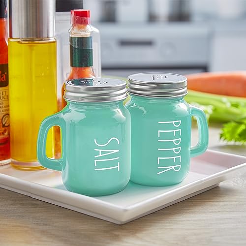 ZOSUJO Turquoise Salt and Pepper Shakers Set - Teal Kitchen Decor and Accessories for Home Restaurants Wedding - Glass Salt and Pepper Set for Cooking Table, RV, BBQ, Easy to Clean & Refill - Image 2