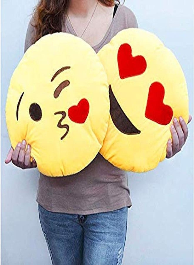 Jassi Toy Plush Heart Eyes and Flying Kiss Soft Smiley Cushion (35 cm, Yellow) - Set of 2 - Image 2