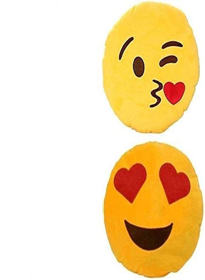 Jassi Toy Plush Heart Eyes and Flying Kiss Soft Smiley Cushion (35 cm, Yellow) - Set of 2 - Image 1