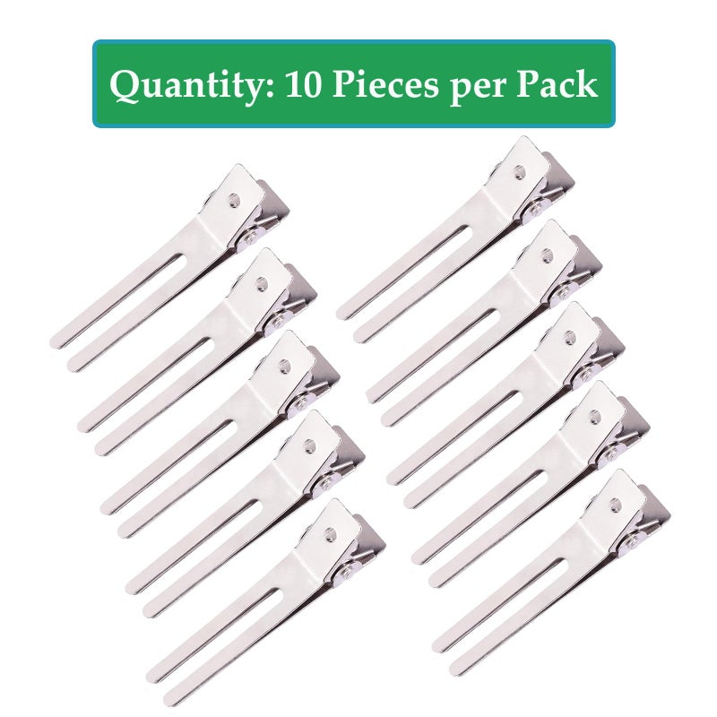JFFX 10 Pack Double Prong Pin Curl Clips, Duck Billed Hair Clips for Hairdressing Setting Section Clips, 1.8" Silver Rustproof Metal Curl Hair Clips for Hair Styling, Hair Coloring, Hair Sectioning - Image 3