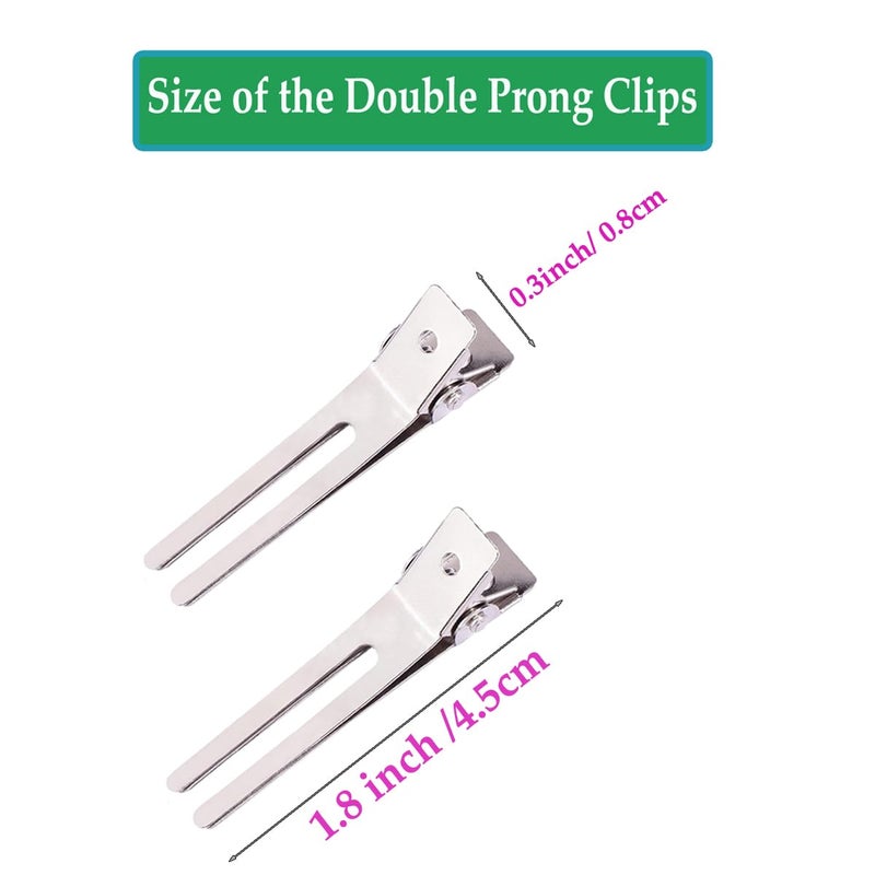 JFFX 10 Pack Double Prong Pin Curl Clips, Duck Billed Hair Clips for Hairdressing Setting Section Clips, 1.8" Silver Rustproof Metal Curl Hair Clips for Hair Styling, Hair Coloring, Hair Sectioning - Image 2