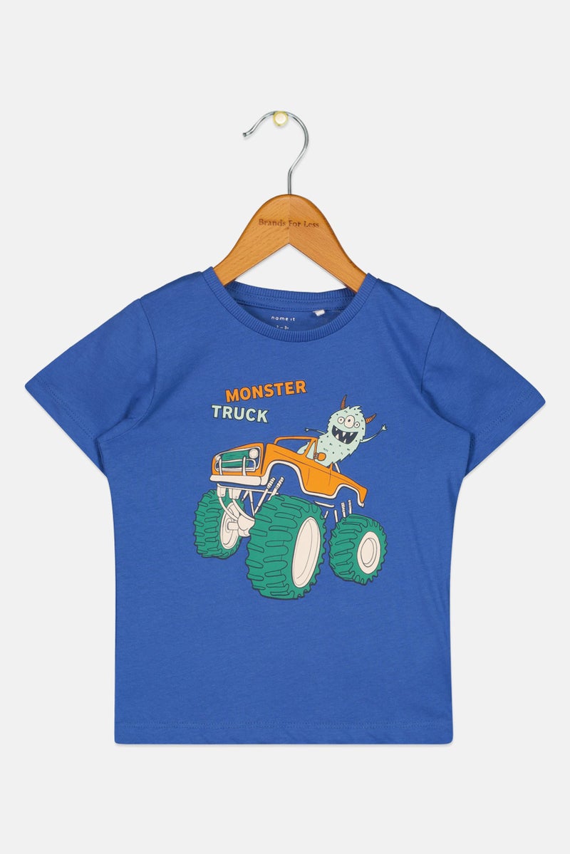 NAME IT تي شيرت قصير الأكمام للأولاد الصغار بطباعة جرافيك، أزرق - Image 1