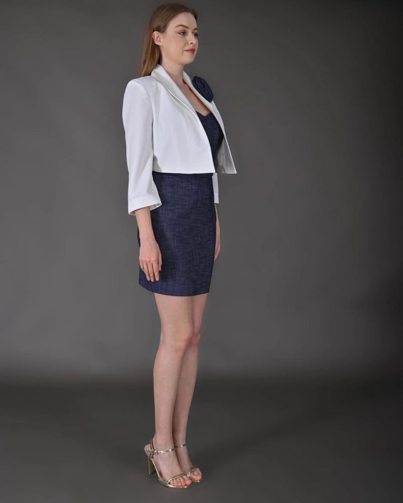 Modatalika Women's Rose Accessory Detailed Blazer Jacket and Mini Denim Dress - Image 4