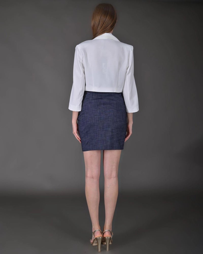 Modatalika Women's Rose Accessory Detailed Blazer Jacket and Mini Denim Dress - Image 3