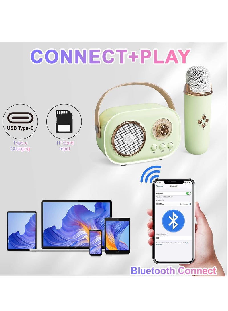 SYOSI Mini Karaoke Machine with Wireless Microphone Set Portable Bluetooth Karaoke Speaker Retro Handheld Style Bluetooth Speaker for Kids and Adults for Family Party Singing Party Birthday Green - Image 2