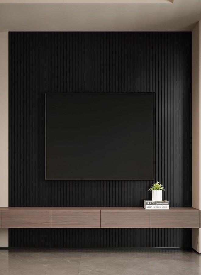 YLL YLL PVC Slat Wall Panel Peel and Stick 118"x 15.7" Faux Black Wood Grain Slat Panel Self-Adhesive Wallpaper Soundproof 3D Wall Panels - Image 4
