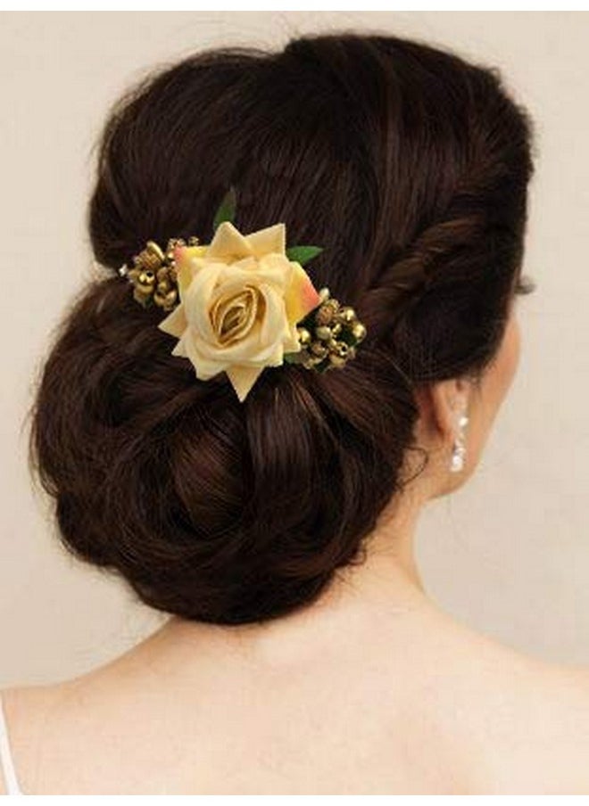 Hair Flare 1 Rose Comb Slide Hair Pin, Hair Accessories For Women || Artificial Flowers Accessories For Women And Girls, 1941, Peach  - Image 1