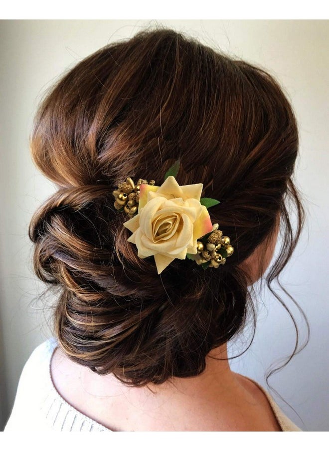 Hair Flare 1 Rose Comb Slide Hair Pin, Hair Accessories For Women || Artificial Flowers Accessories For Women And Girls, 1941, Peach  - Image 3
