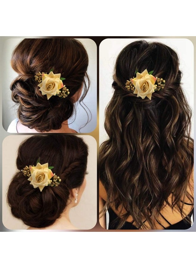 Hair Flare 1 Rose Comb Slide Hair Pin, Hair Accessories For Women || Artificial Flowers Accessories For Women And Girls, 1941, Peach  - Image 4