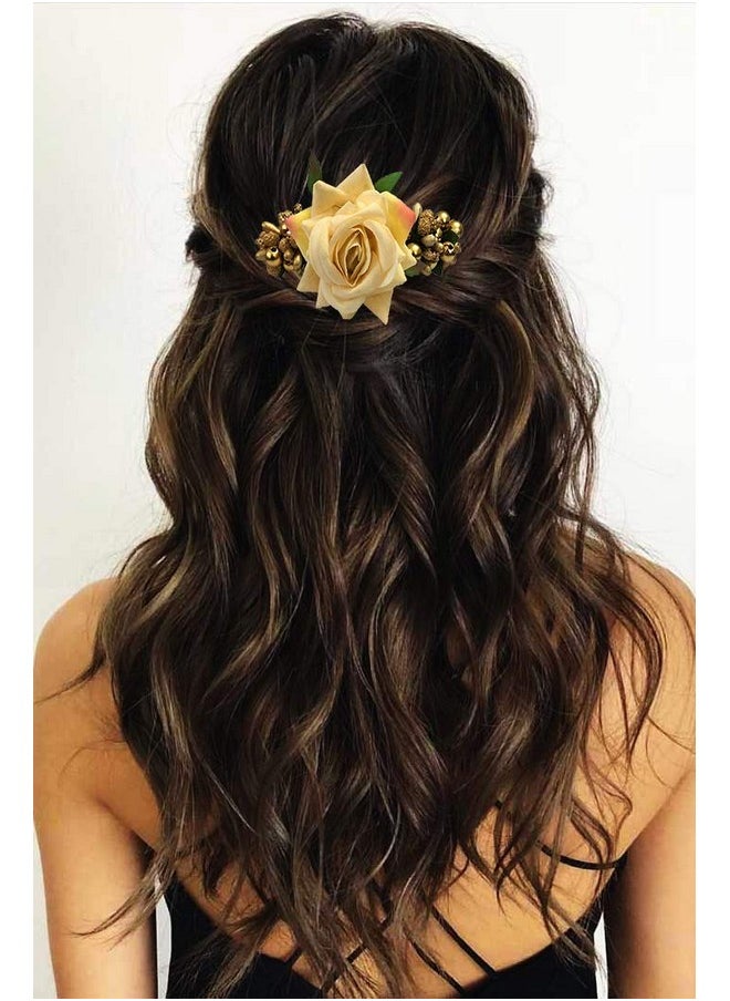Hair Flare 1 Rose Comb Slide Hair Pin, Hair Accessories For Women || Artificial Flowers Accessories For Women And Girls, 1941, Peach  - Image 2