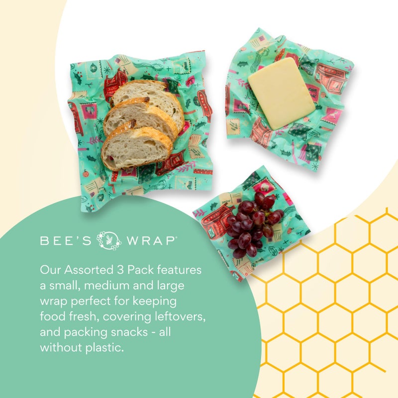 Bee's Wrap Beeswax Wraps for Food - 3 Pack of Assorted Beeswax Wraps - Small, Medium & Large Wrap - Made in USA Reusable Natural Food Wrap - Season's Greetings Print - Image 4