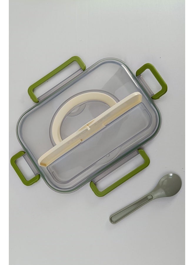 توشيونيكس صندوق غداء من الفولاذ المقاوم للصدأ مكون من حجرتين مع ملعقة، وصينية قابلة للإزالة، وتخزين مخفي لأدوات المائدة، وغطاء مانع للتسرب وخالي من مادة BPA - سعة 1.6 لتر، للمدرسة والمكتب والسفر وصالة الألعاب الرياضية - Image 3