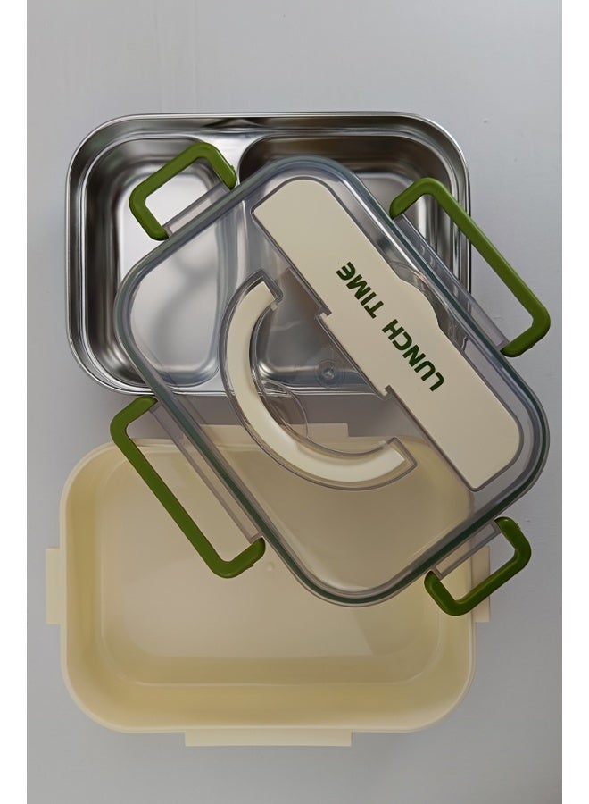 توشيونيكس صندوق غداء من الفولاذ المقاوم للصدأ مكون من حجرتين مع ملعقة، وصينية قابلة للإزالة، وتخزين مخفي لأدوات المائدة، وغطاء مانع للتسرب وخالي من مادة BPA - سعة 1.6 لتر، للمدرسة والمكتب والسفر وصالة الألعاب الرياضية - Image 4