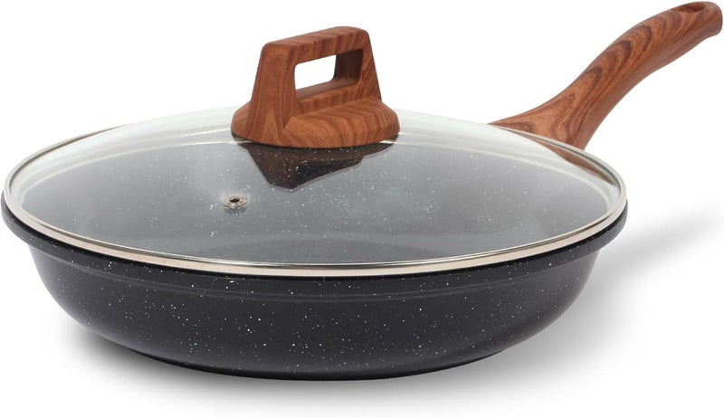 ESLITE LIFE 11 Inch Frying Pan with Lid Nonstick Induction Skillet Egg Omelette Maker Pan with Wooden Spatula - Image 1